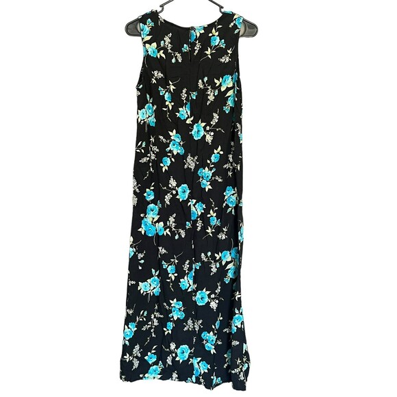 Vintage Floral Patterned Black Grunge Punk Long Sleeveless Maxi Dress Size 10 - Picture 4 of 8